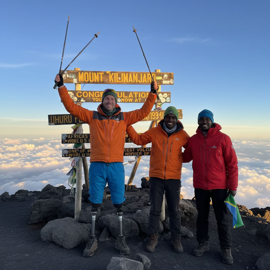 Heinrich Schneider climbing Mount Kilimanjaro with KCTE